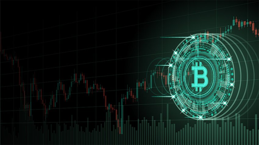 Design gráfico do gráfico de índices e símbolo do Bitcoin